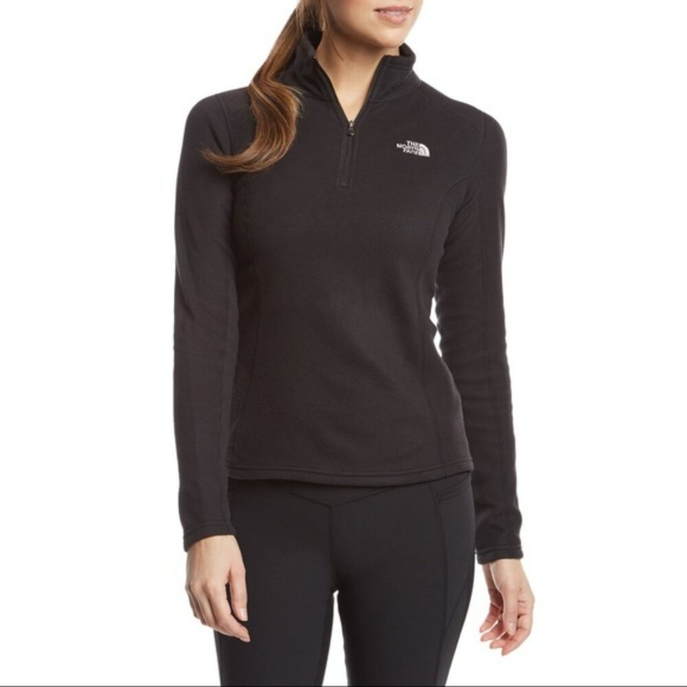 Northface Women's Black Glacier Fleece Pullover Quarter Zip Sz Lg